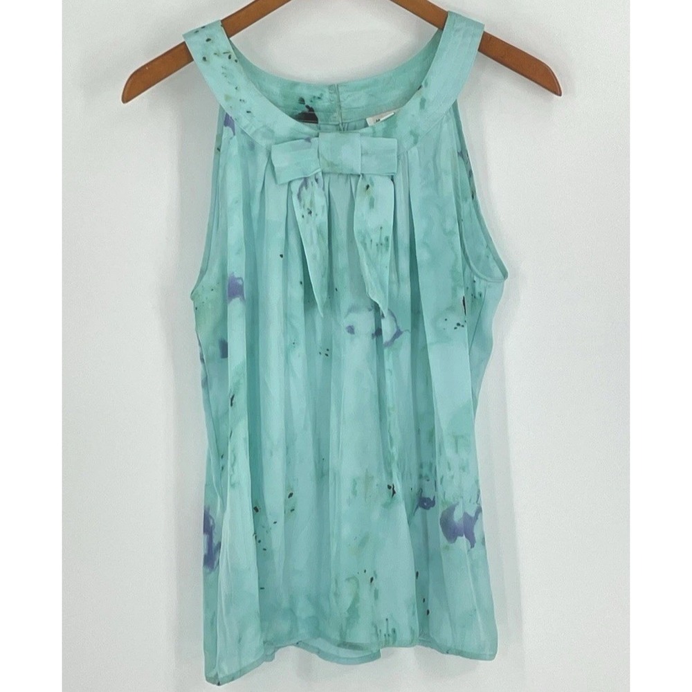 Jaipur‎ Womens Top Med Sleeveless Bow at Collar Blue Tie Dye